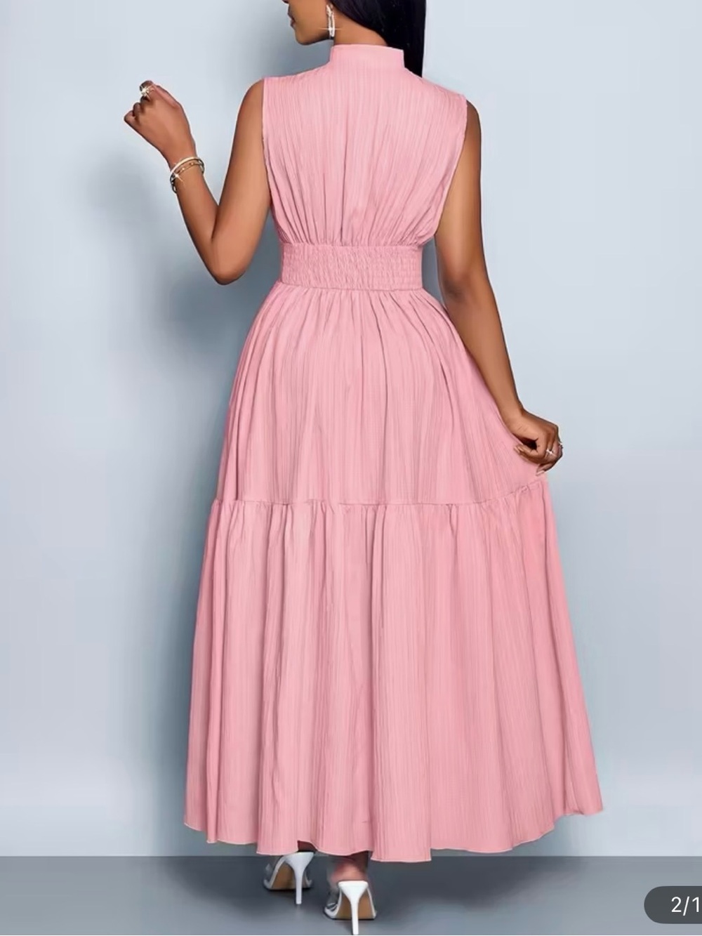 Sleeveless Pink Tie-Waist Maxi Dress - Picture 3 of 3